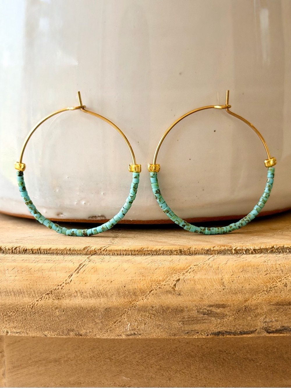 Half Turquoise Hoop Earrings